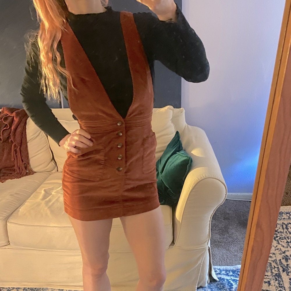 Free People Old School Love Rust Orange Corduroy Pinafore Dress, Size 00